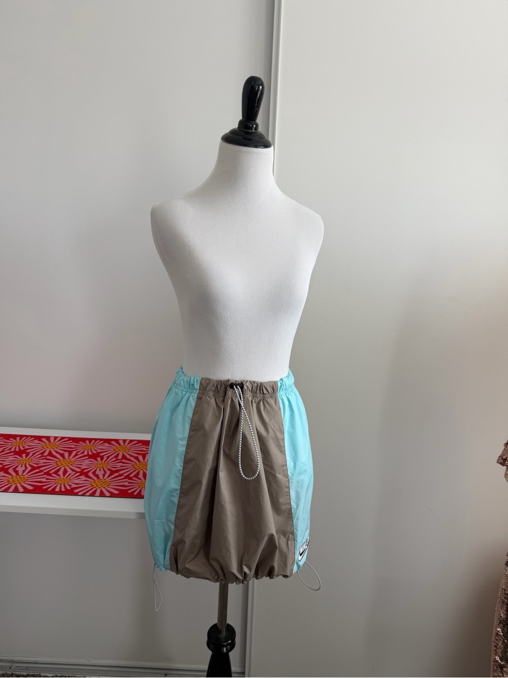 Nike Blue and Taupe Drawstring Swim Coverup Skirt